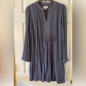 OLD NAVY PLEATED TIE FRONT LONG SLEEVE V NECK DRESS CHARCOAL GRAY SZ:SP Like New